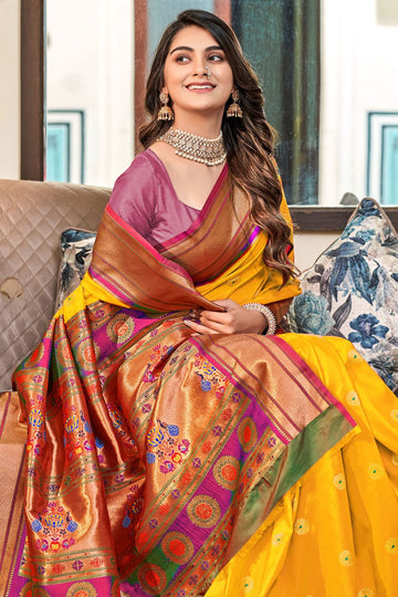 Maize Yellow Peshwai Paithani Silk Saree