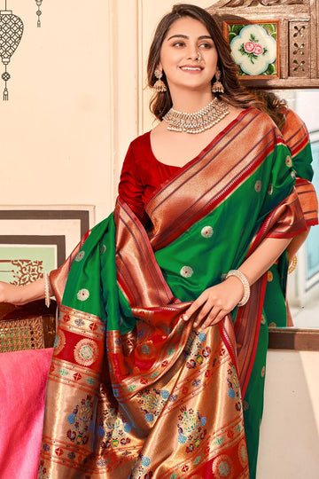 Forest Green Peshwai Paithani Silk Saree