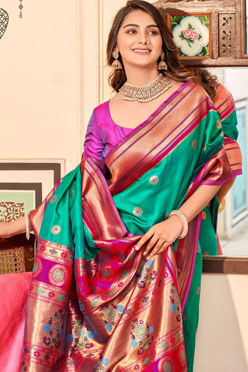 Rama Green Peshwai Paithani Silk Saree