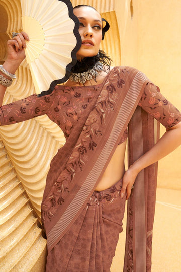 Snuff Brown Georgette Printed Saree