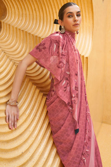 Dusty Pink Georgette Printed Saree