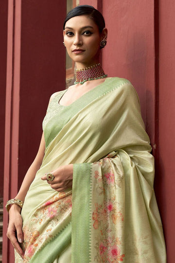 Pastel Green Art Silk Printed Saree for Party