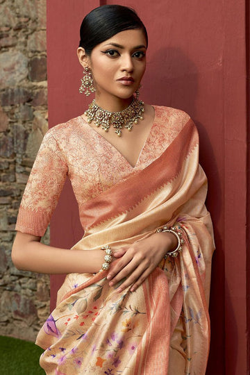 Beige Art Silk Printed Saree for Party