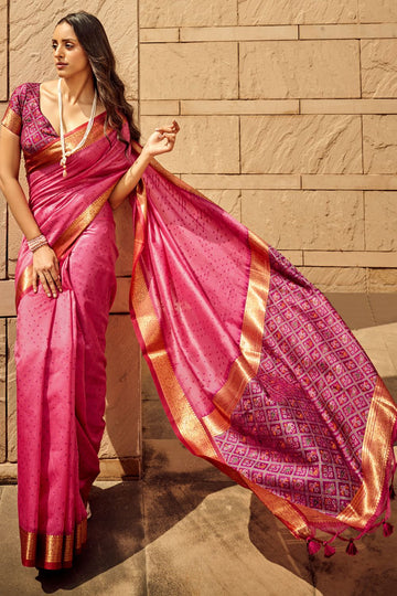 Cherry Pink Handloom Weaving Silk Saree for Party