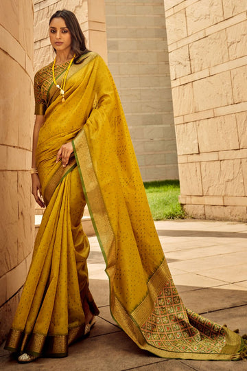 Maize Yellow Handloom Weaving Silk Saree for Party