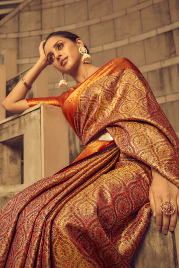 Orange Banarasi Brocade Festival Wear Saree