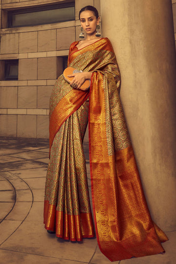 Golden Banarasi Brocade Festival Wear Saree