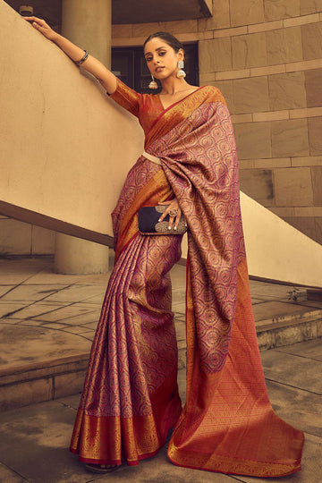 Pink Banarasi Brocade Festival Wear Saree