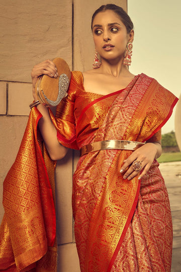 Orange Banarasi Brocade Festival Wear Saree