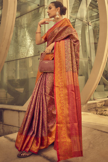 Pink Banarasi Brocade Festival Wear Saree