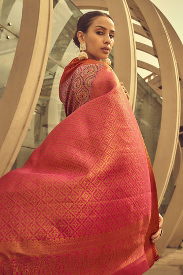 Pink Banarasi Brocade Festival Wear Saree