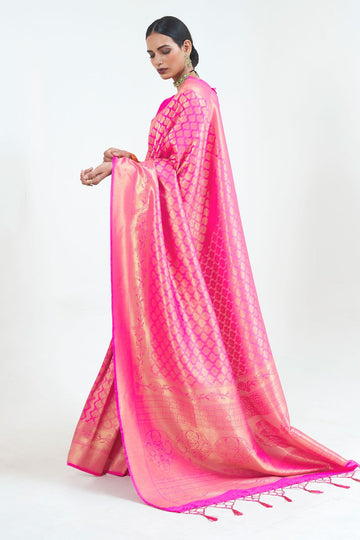 Latest Rani Pink Silk Woven Saree for Festival