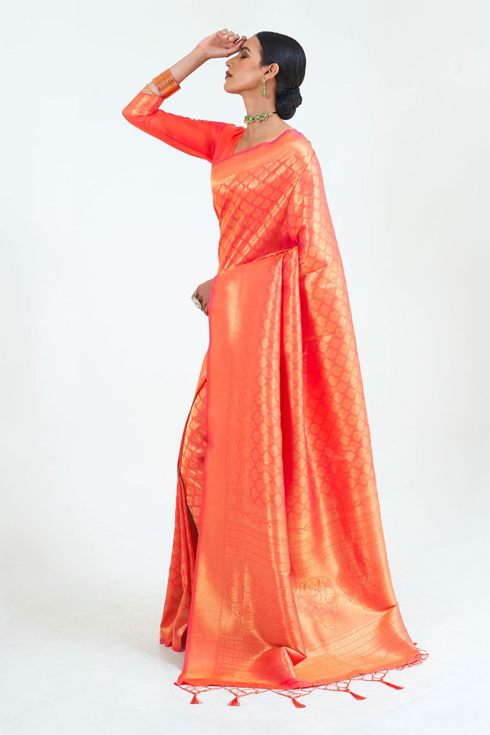 Beautiful Coral Silk Woven Saree for Festival