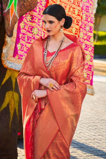 Red Silk Weaving Work Saree