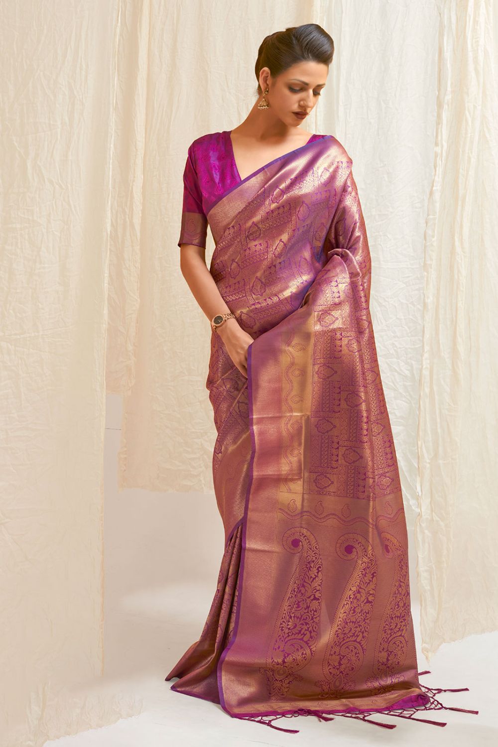 Marvelous Magenta Silk Woven Saree for Festival