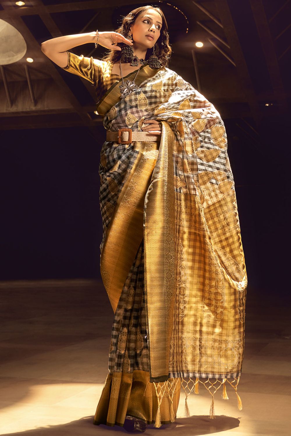 Golden Handloom Woven Silk Party Wear Saree