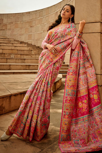 Blush Pink Kashmiri Modal Woven Party Wear Saree