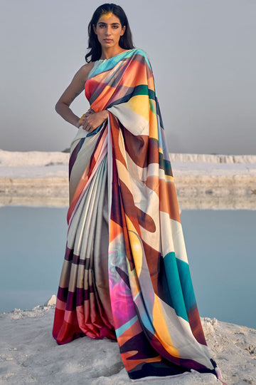 Multicolor Satin Crepe Saree for Party