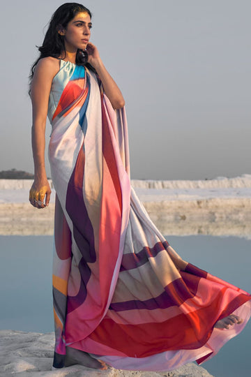 Multicolor Satin Crepe Saree for Party