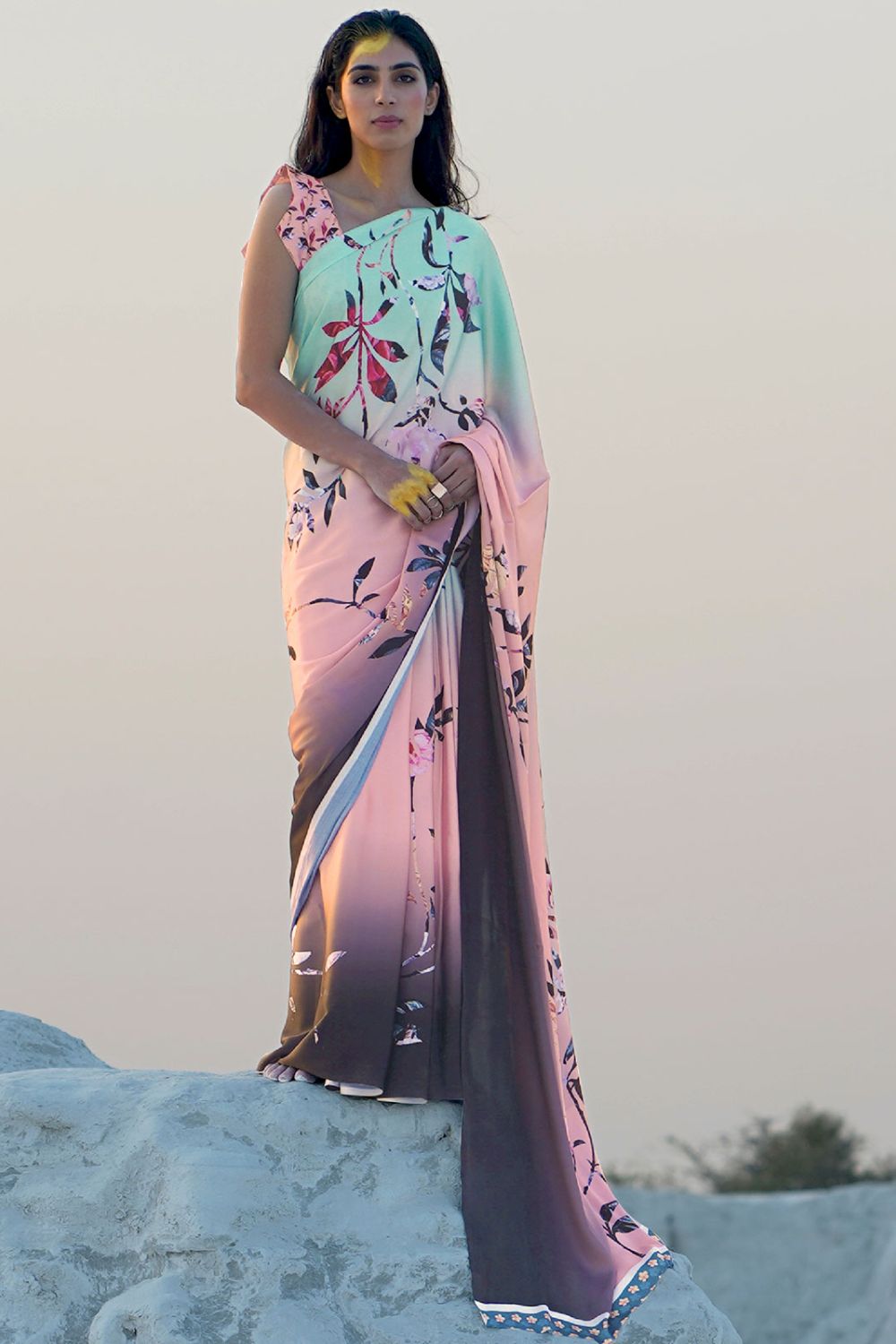 Multicolor Satin Crepe Saree for Party