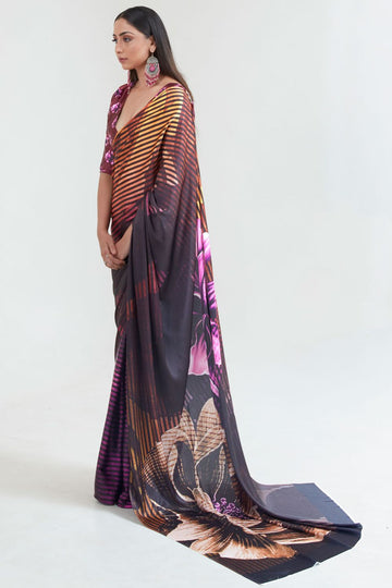 Dusty Black Printed Casual Saree