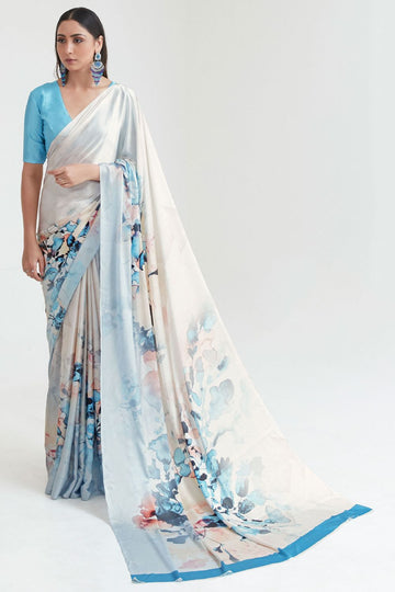 Pearl White Printed Casual Saree