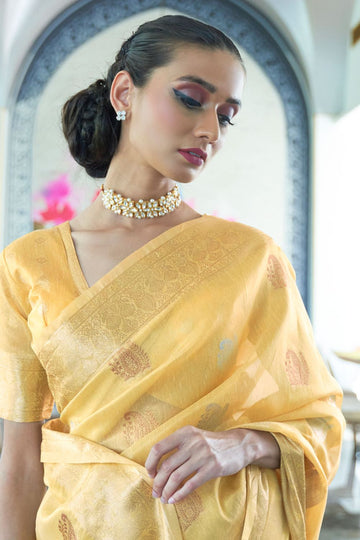 Lemon Tissue Zari Organza Party Wear Saree