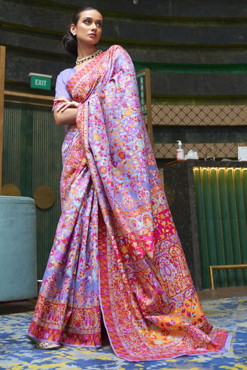 Periwinkle Handloom Weaving Kashmiri Work Saree for Party