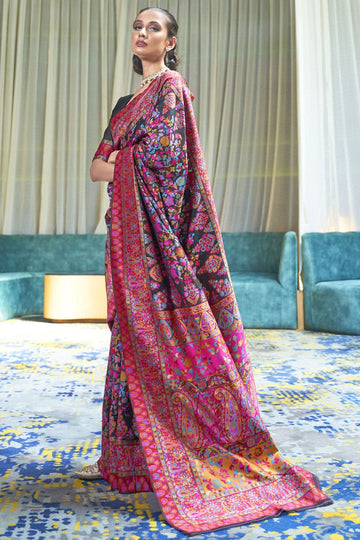 Charcoal Handloom Weaving Kashmiri Work Saree for Party