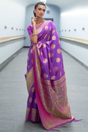 Lilac Soft Woven Silk Saree for Party