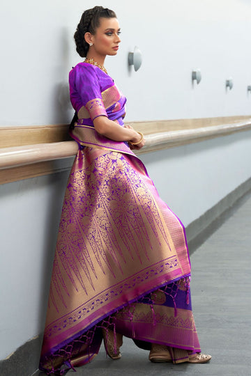 Lilac Soft Woven Silk Saree for Party