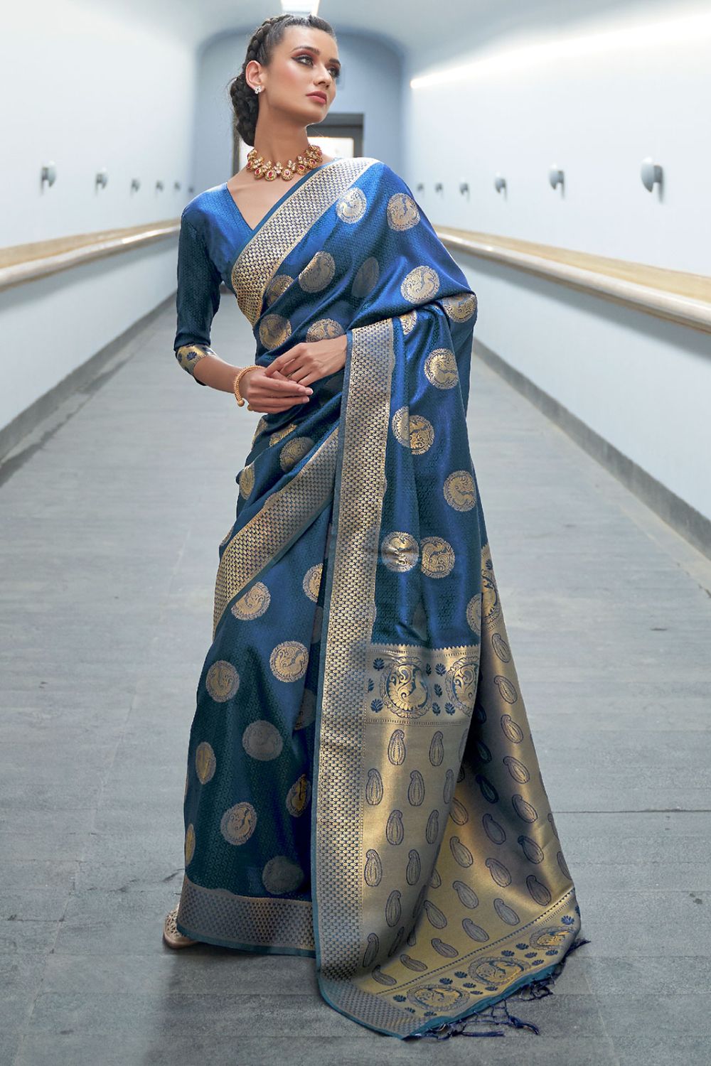 Slate Blue Soft Woven Silk Saree for Party