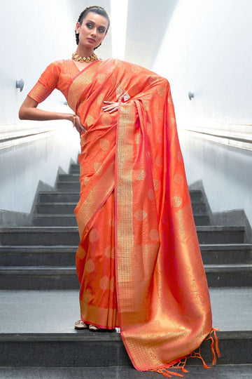 Salmon Orange Soft Woven Silk Saree for Party