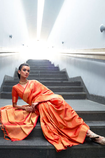 Salmon Orange Soft Woven Silk Saree for Party