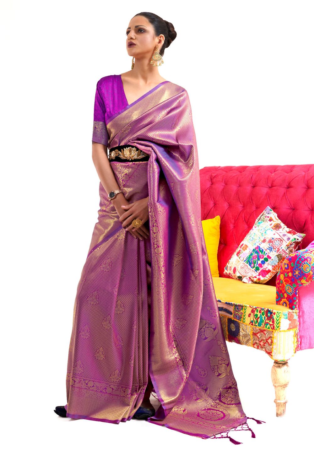 Magenta Handloom Woven Work Silk Saree for Party