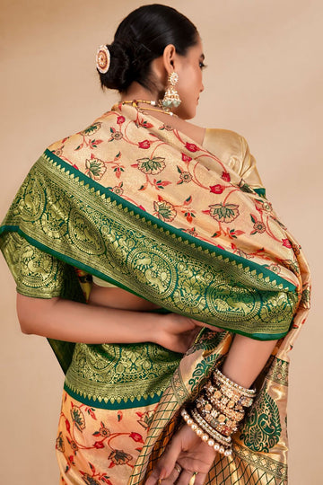 Beige Woven Dharmavaram Tissue Silk Saree