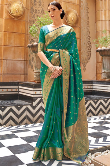 Rama Green Kanjivaram Woven Work Saree for Festival