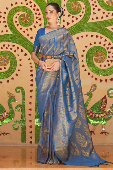 Royal Blue Silk Weaving Work Party Wear Saree