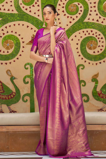 Magenta Silk Weaving Work Party Wear Saree