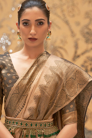 Golden Silk Zari Woven Saree for Party