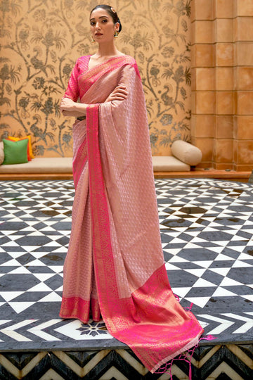 Blush Pink Silk Zari Woven Saree for Party