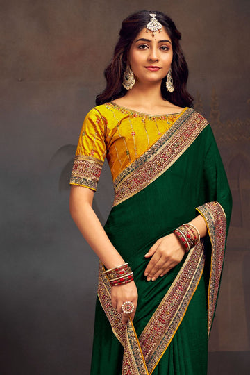 Forest Green Silk Saree for Ceremonial