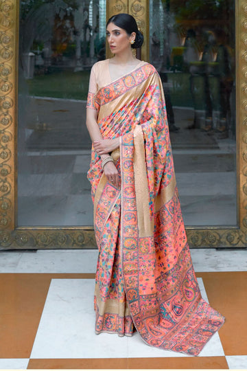 Peach Woven Work Saree for Wedding