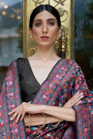 Black Woven Work Saree for Wedding