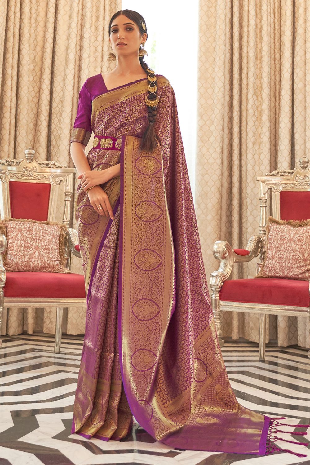 Magenta Handloom Silk Woven Saree