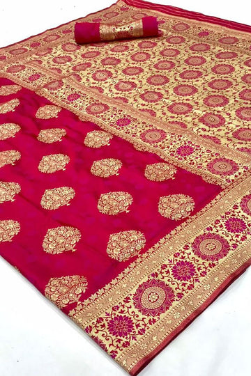 Rani Pink Satin Handloom Weaving Saree for Party