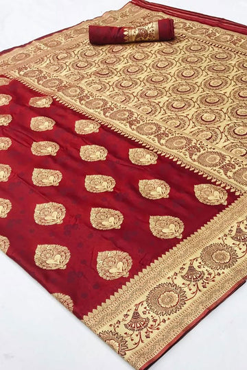 Maroon Satin Handloom Weaving Saree for Party