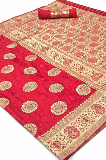 Gajari Pink Satin Handloom Weaving Saree for Party