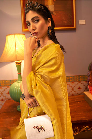 Maize Yellow Woven Silk Saree for Party