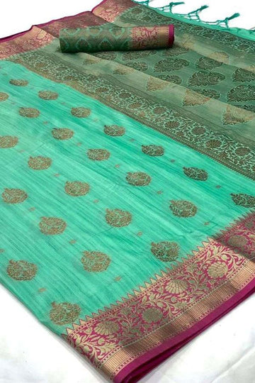 Sea Green Handloom Silk Saree for Party